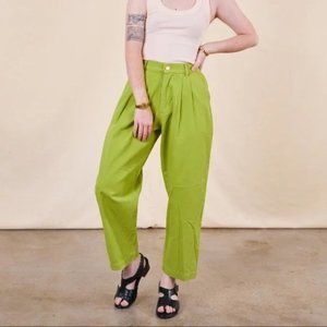 BIG BUD PRESS Cotton Twill Pleated Trousers Size M Gross Green Ethical USA Made